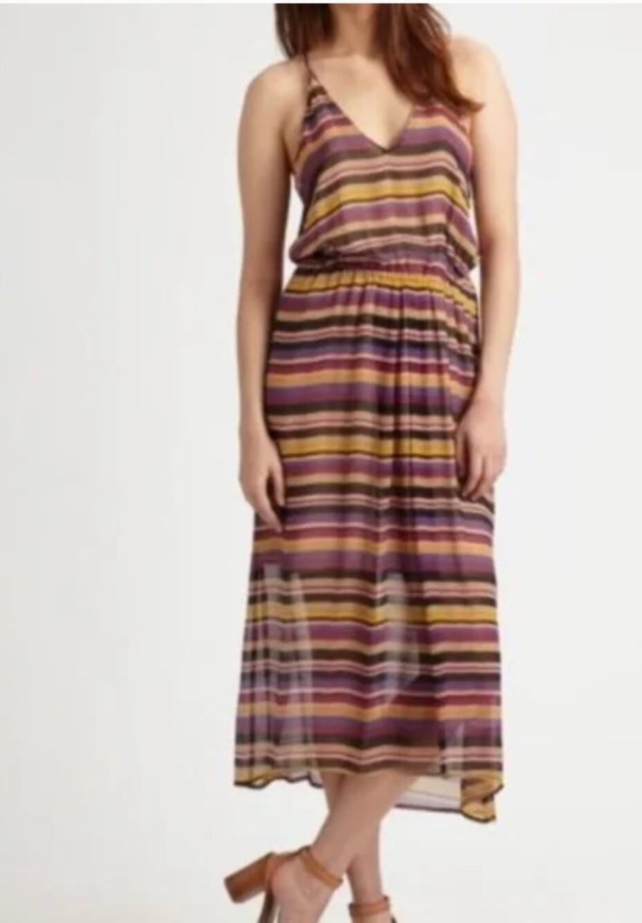 Joie Jesbelle Silk Chiffon Midi Dress Multicolor Racerback Spaghetti Strap
